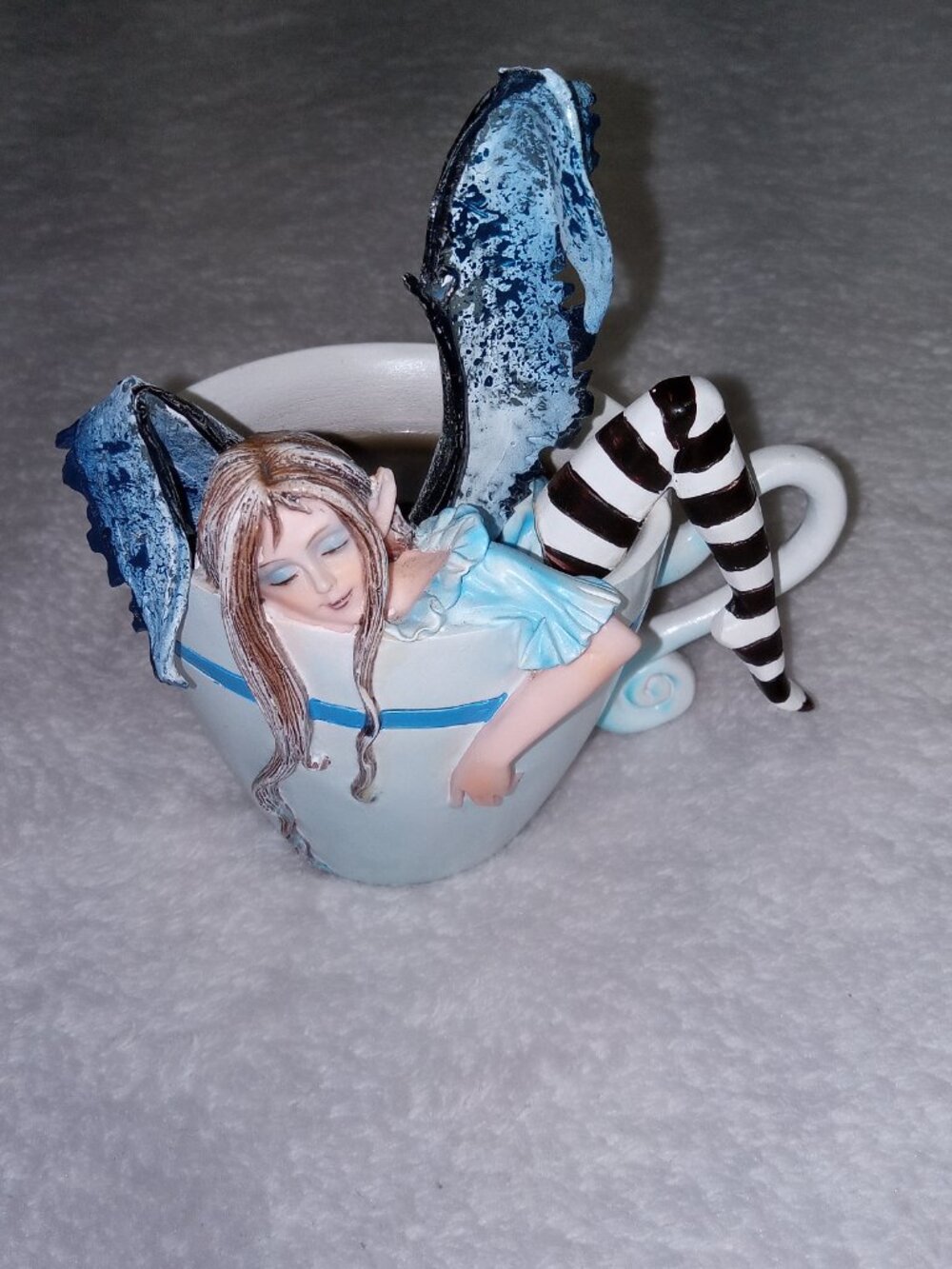 Ebros Amy Brown Teacup Fairy 'I Need Coffee' Sculpture Figurine Blue Vtg Y2K - Picture 7 of 12